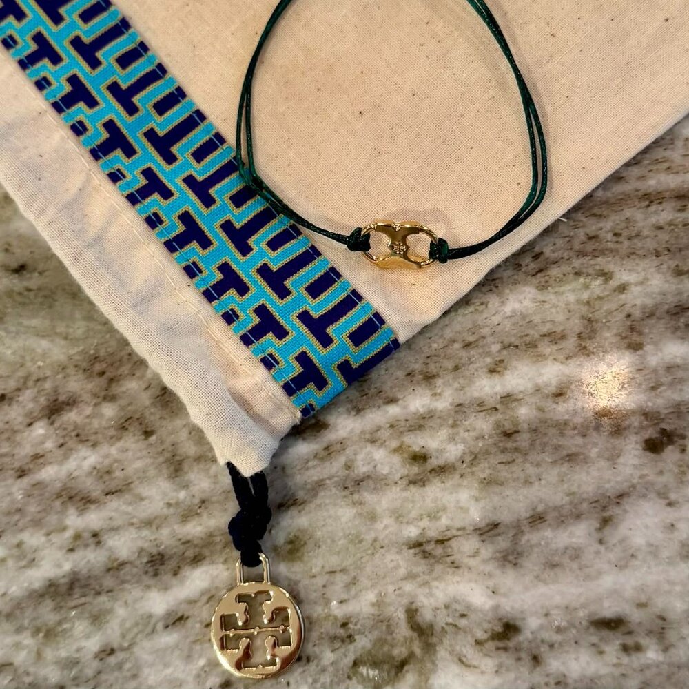Tory Burch "Embrace Ambition" Silk Cord Bracelet AND Tory Burch Cotton Dust Bag